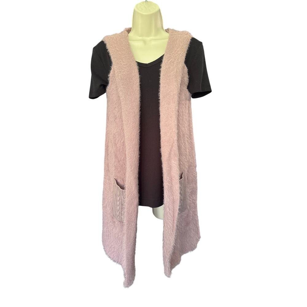 Oliver Open Front Sleeveless Hooded Sweater Cardigan Mauve Pink Size M